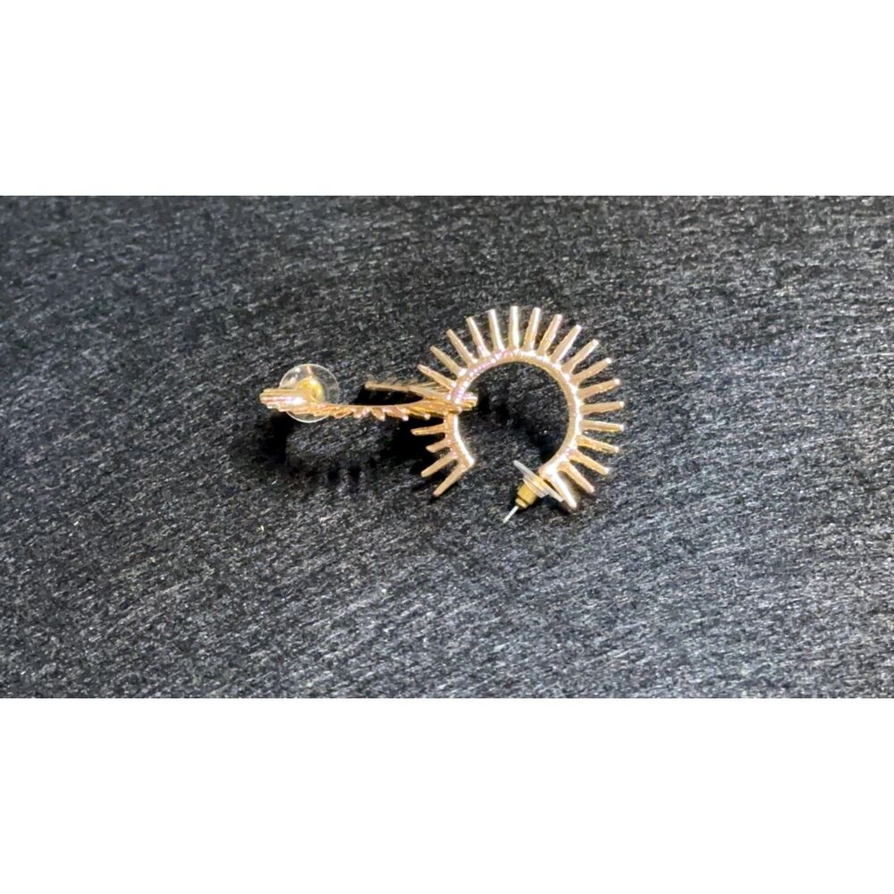Sarah & Co Gold Spiked Sunburst Open Hoop Earrings Statement Huggie NWT